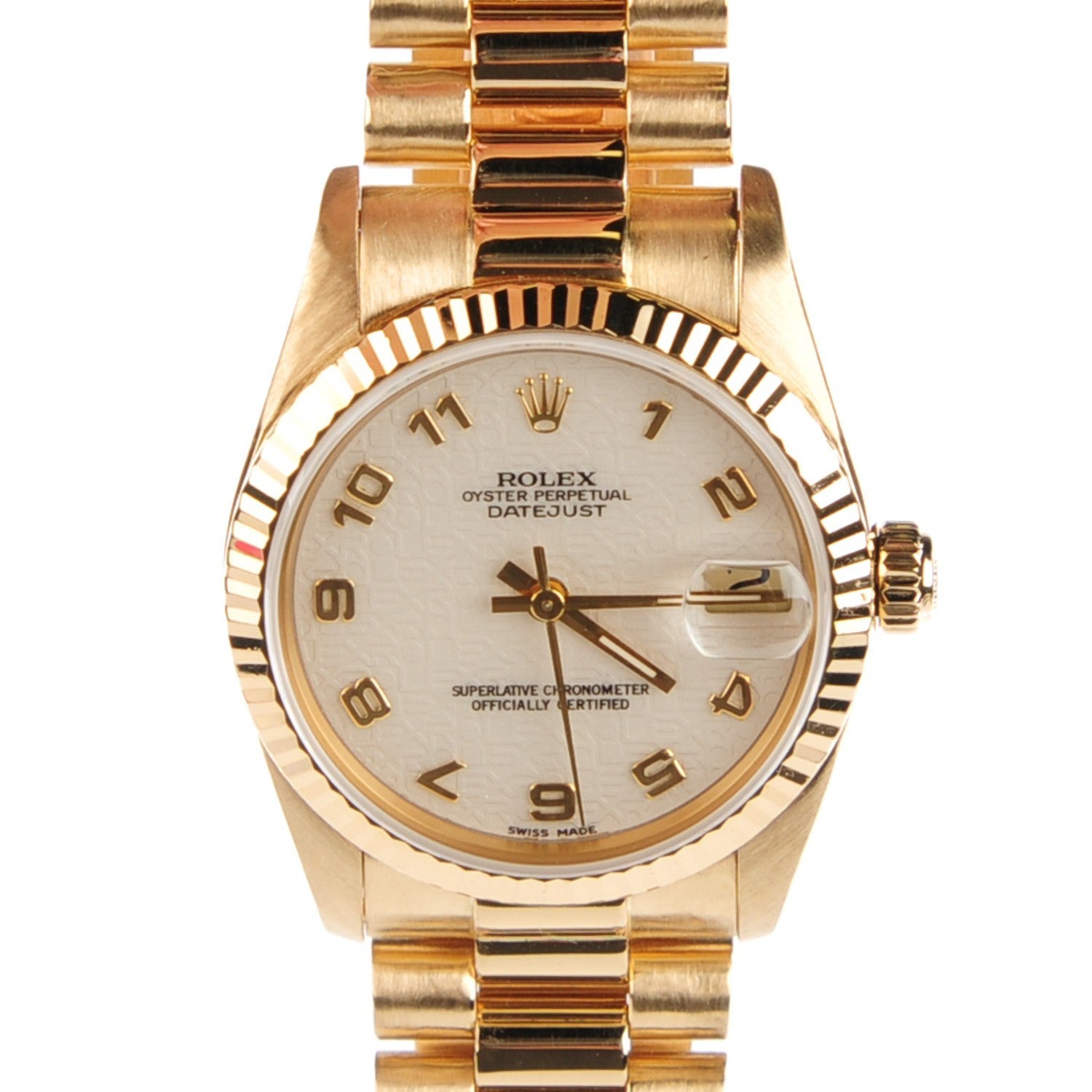 Rolex 18K Yellow Gold 31mm Oyster Perpetual Datejust President Watch White Jubilee 68278 1 of 7