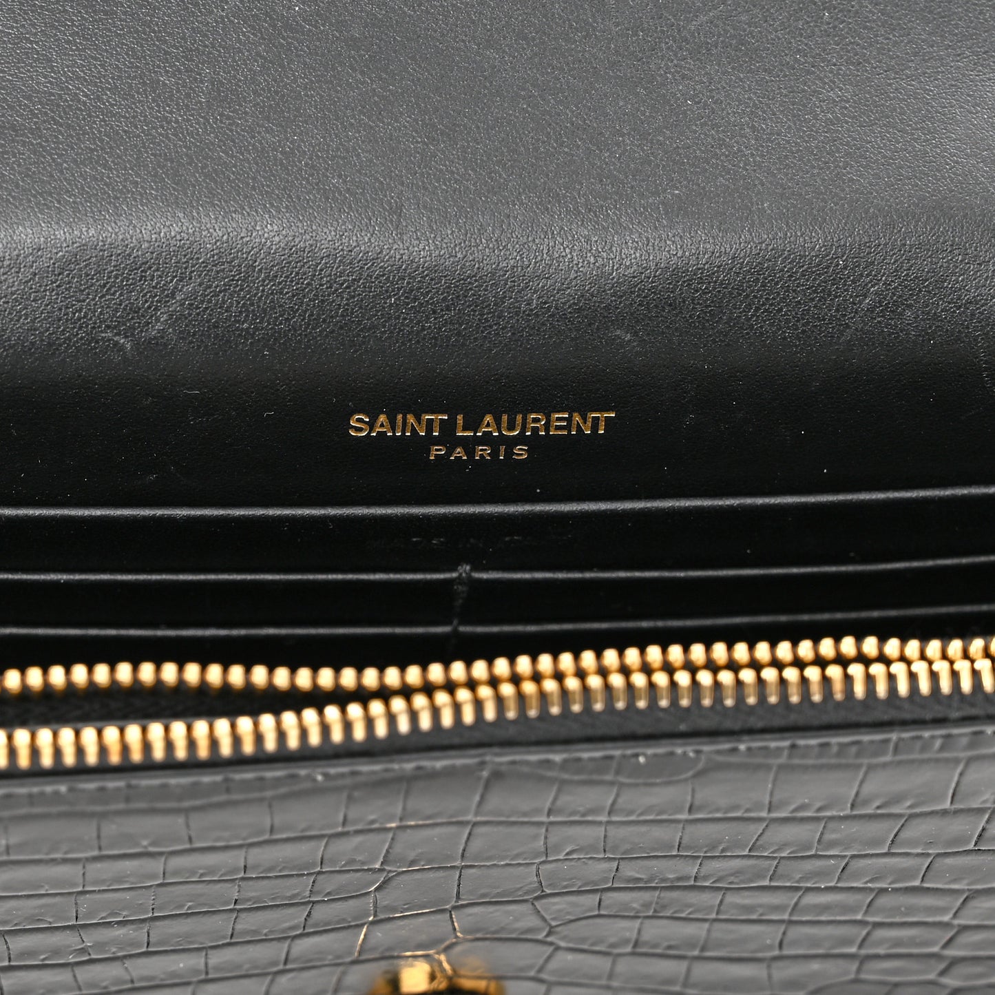 Calfskin Crocodile Embossed Kate Monogram Tassel Chain Wallet Black