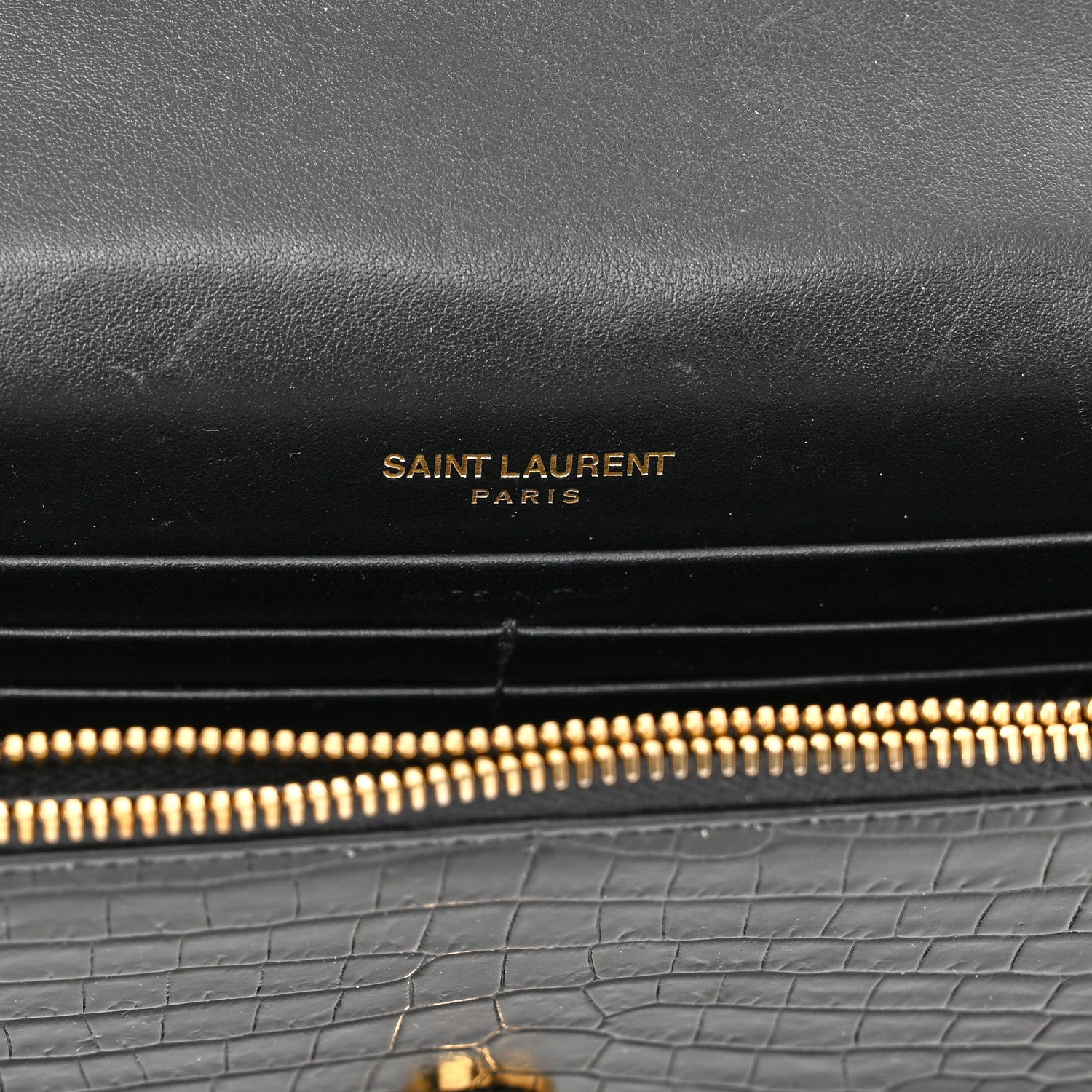 Saint Laurent Calfskin Crocodile Embossed Kate Monogram Tassel Chain Wallet Black 6 of 9