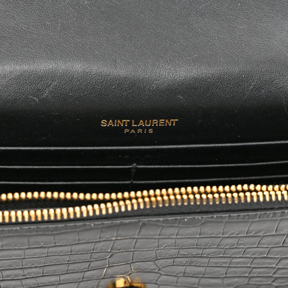 Saint Laurent Calfskin Crocodile Embossed Kate Monogram Tassel Chain Wallet Black 6 of 9