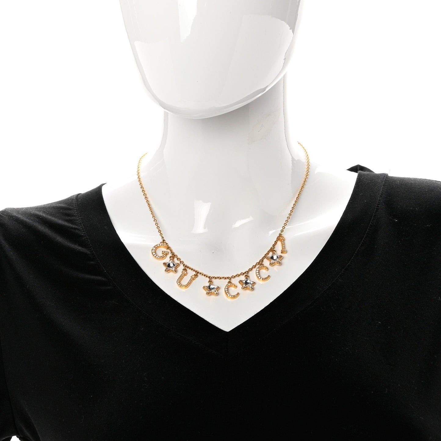 Crystal Star Script Necklace Gold