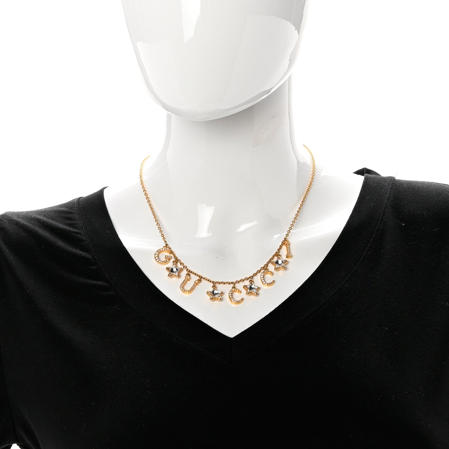 Gucci Crystal Star Script Necklace Gold 2 of 4