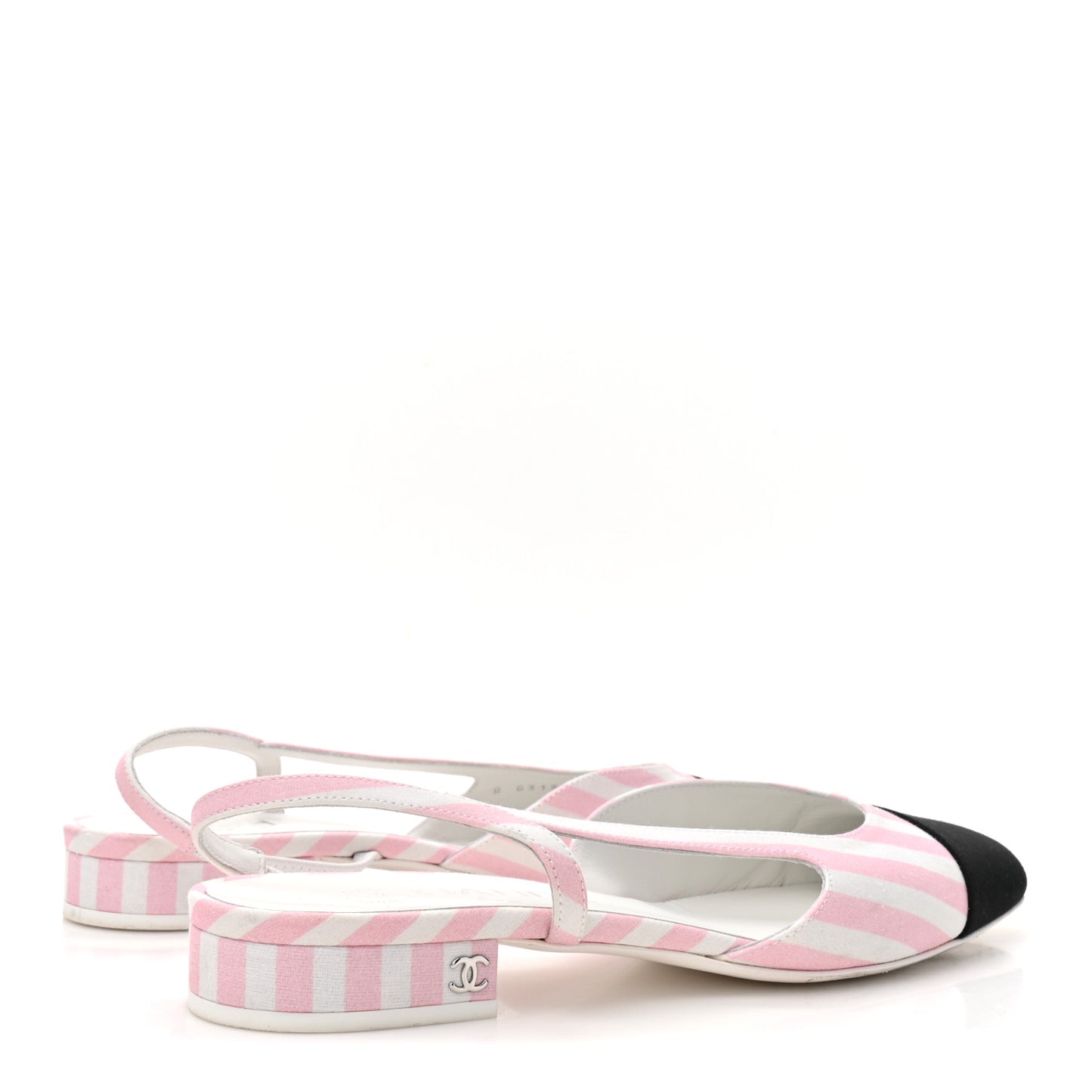 Fabric Grosgrain Cap Toe CC Slingback Flats 38.5 Pink White