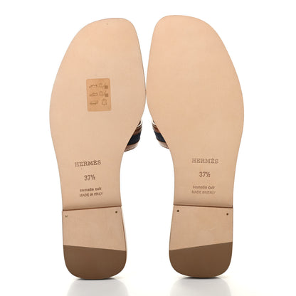 Hermes Calfskin Denim Oran Sandals 37.5 Bleu Brut Gold 5 of 8
