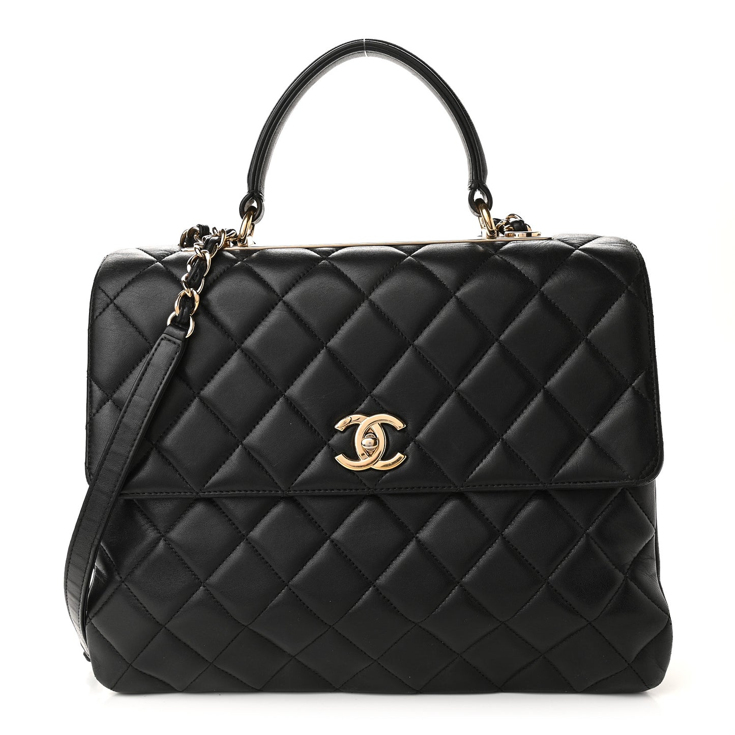 Lambskin Quilted Large Trendy CC Dual Handle Flap Bag Black