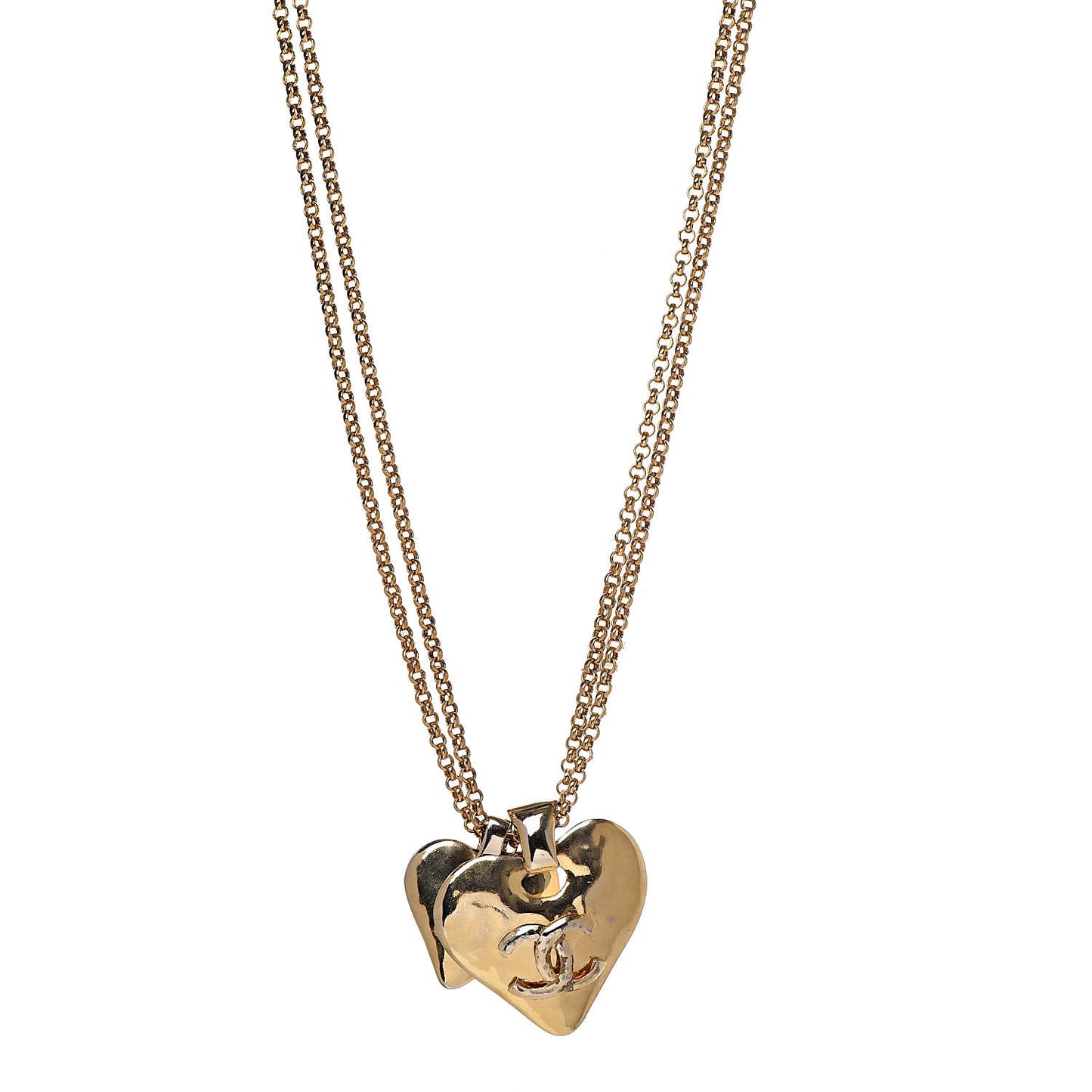 CC Double Heart Chain Pendant Necklace Gold