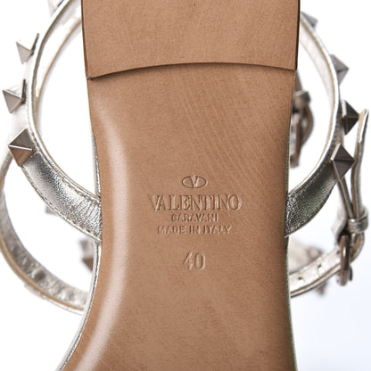 Valentino Garavani Metallic Nappa Rockstud Ankle Wrap Flat Thong Sandals 40 Silver 8 of 8