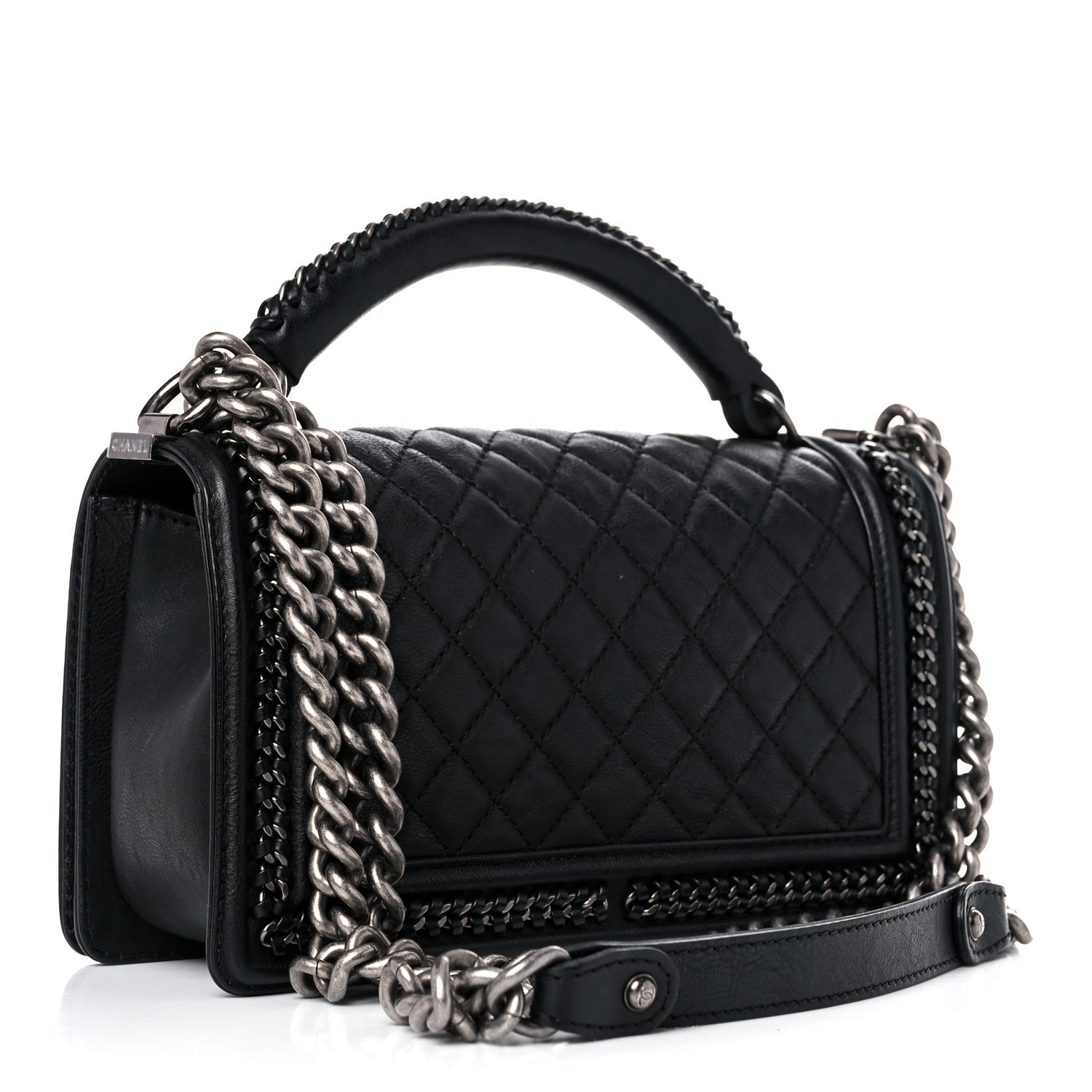 Chanel Goatskin Quilted Medium Boy Handle Flap Black 3 of 12