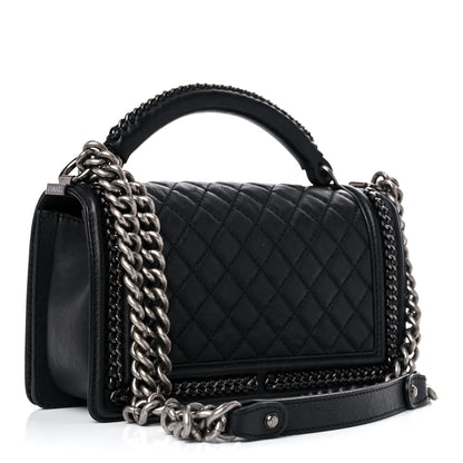 Chanel Goatskin Quilted Medium Boy Handle Flap Black 3 of 12