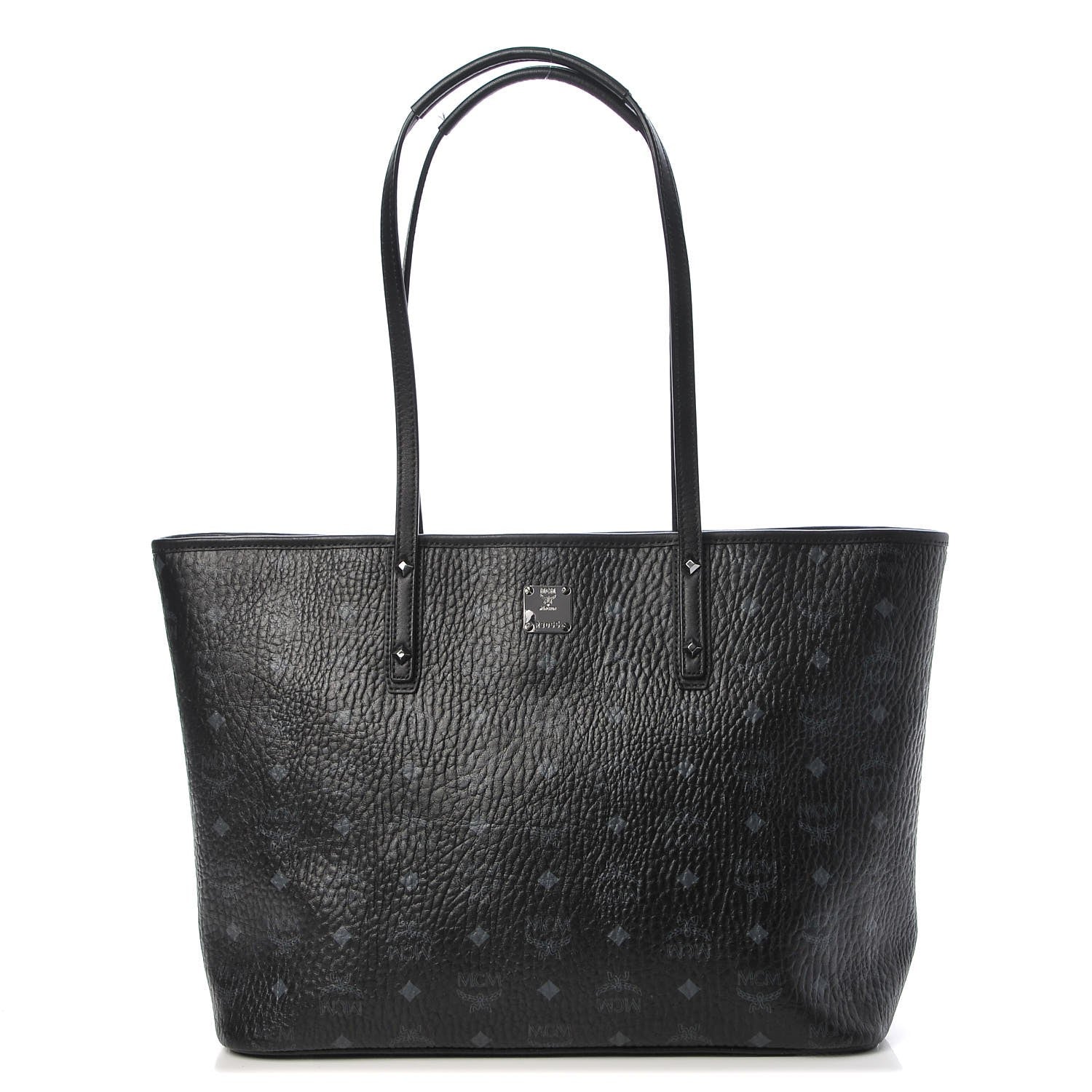 MCM Visetos Medium Anya Zip Top Shopper Tote Black 3 of 11