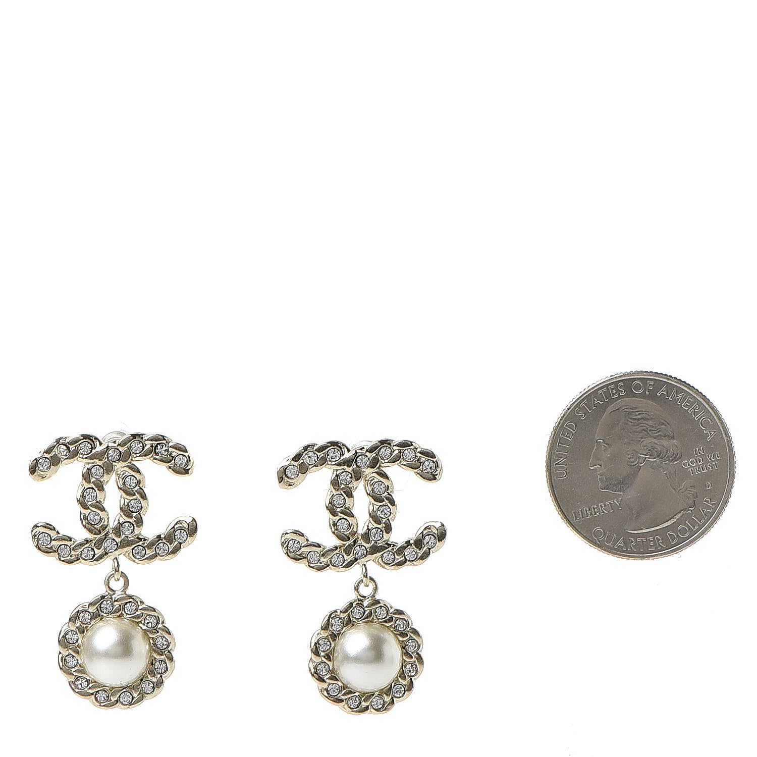 Chanel Crystal Pearl Pearls Coronation CC Drop Earrings Gold 2 of 5