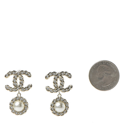 Chanel Crystal Pearl Pearls Coronation CC Drop Earrings Gold 2 of 5