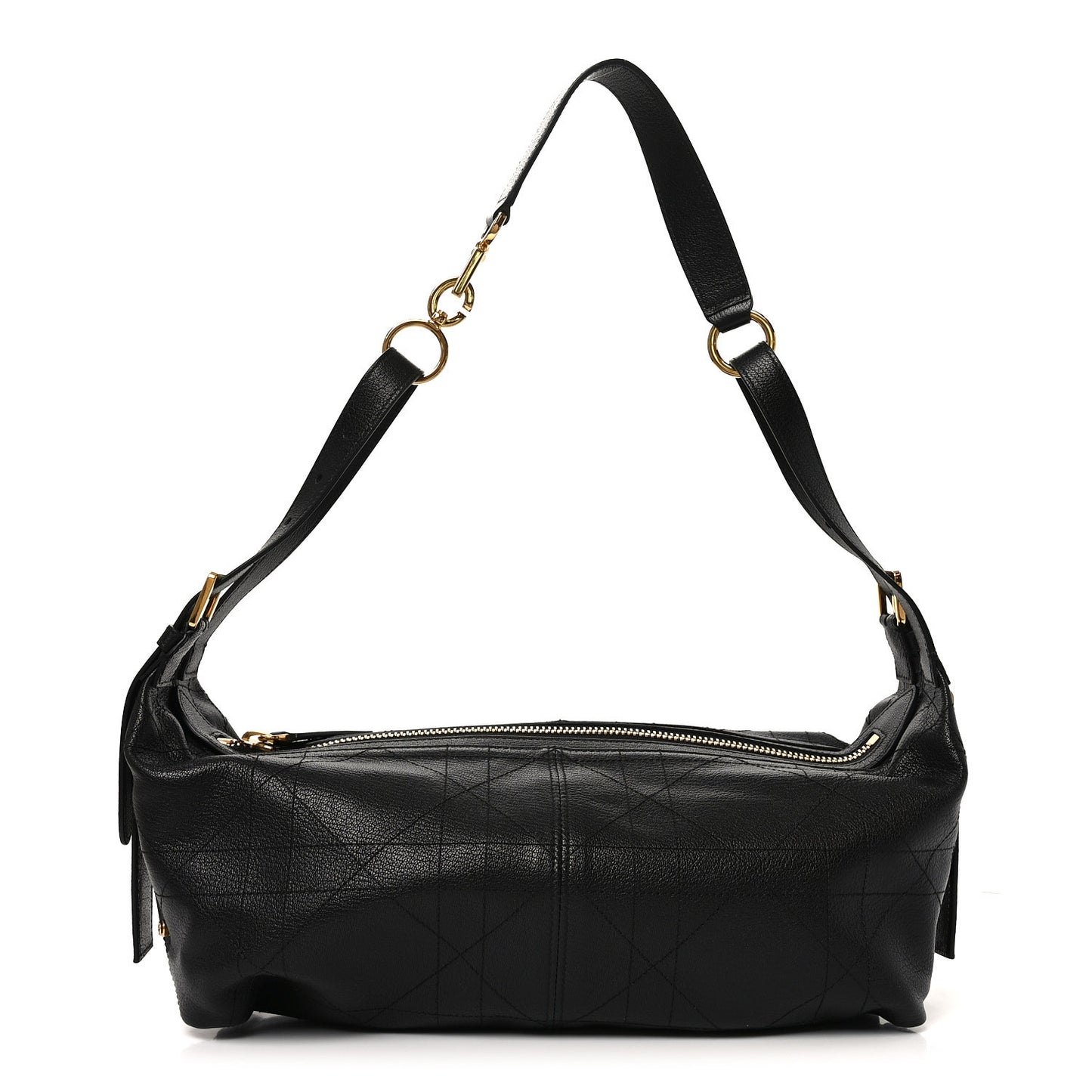 Shiny Grained Calfskin Macrocannage Medium D-Journey Bag Black