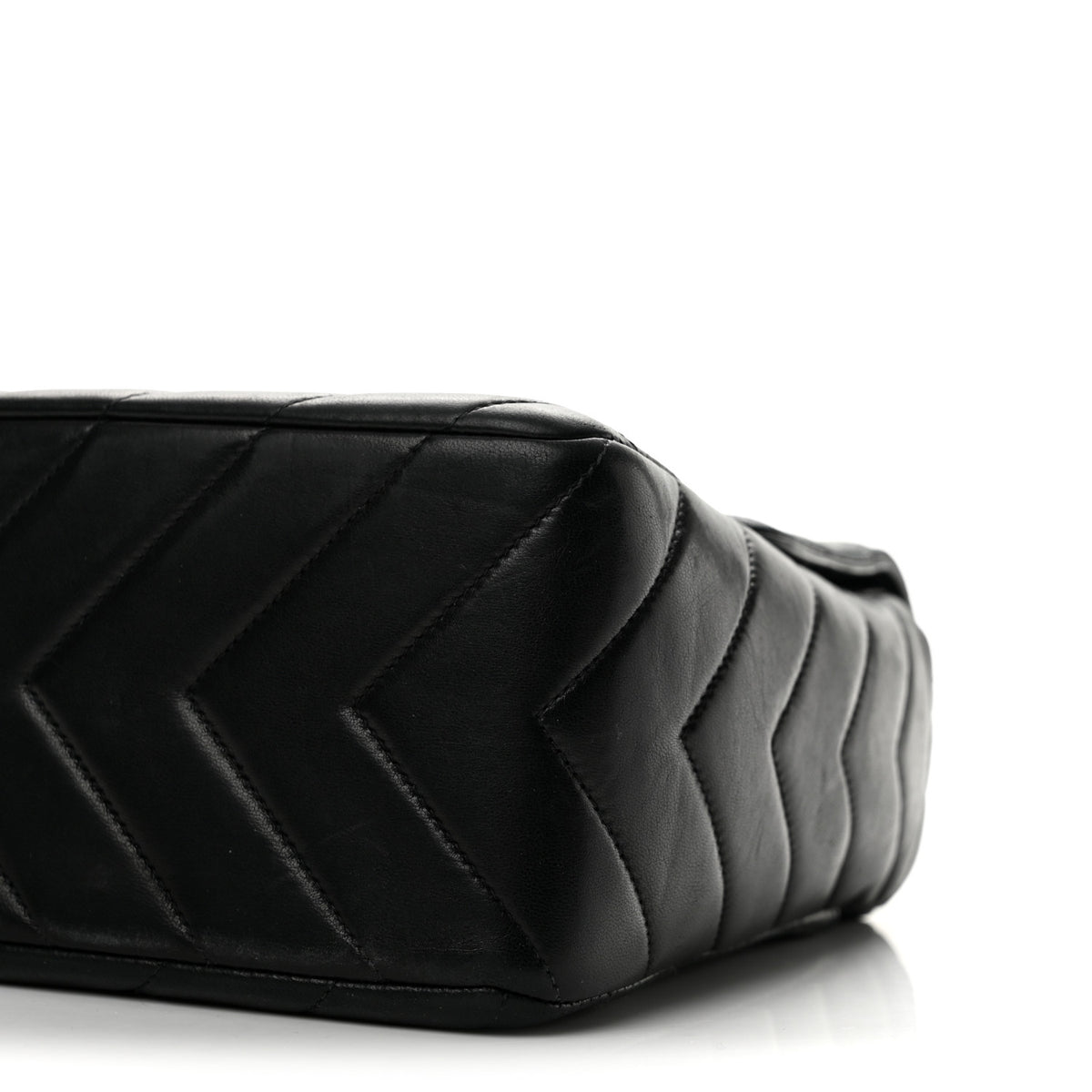 Lambskin Chevron Quilted Flap Shoulder Bag Black
