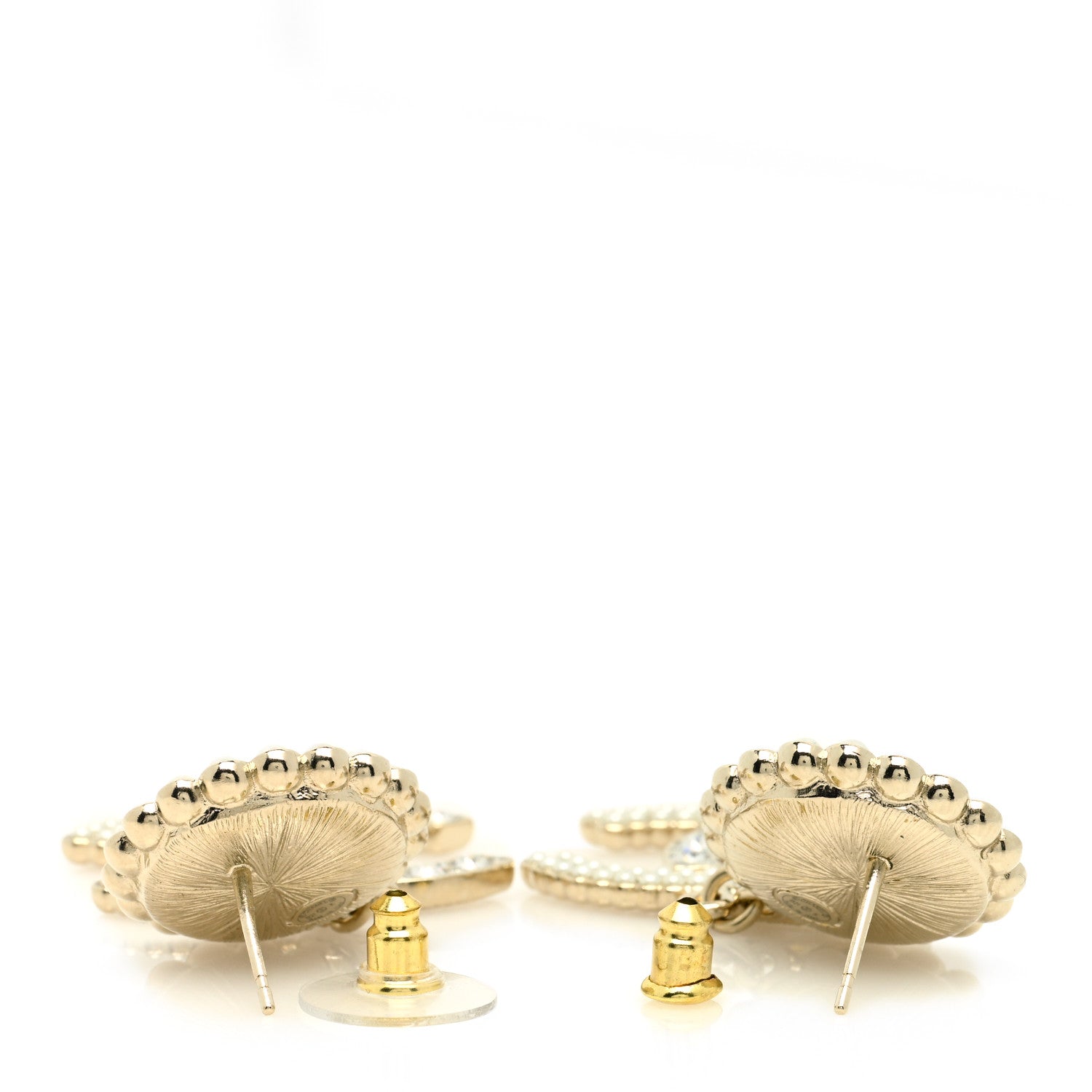 Chanel Crystal Pearl CC Drop Round Earrings Gold 3 of 4
