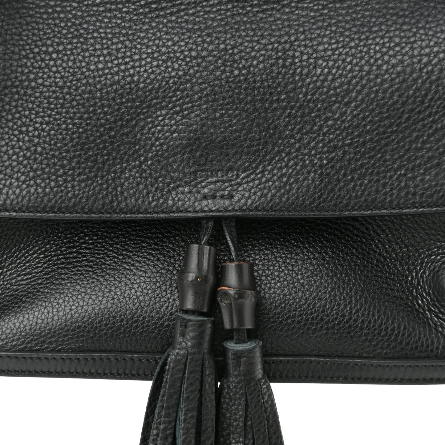 Pebbled Calfskin Medium Bamboo Daily Flap Shoulder Bag Black