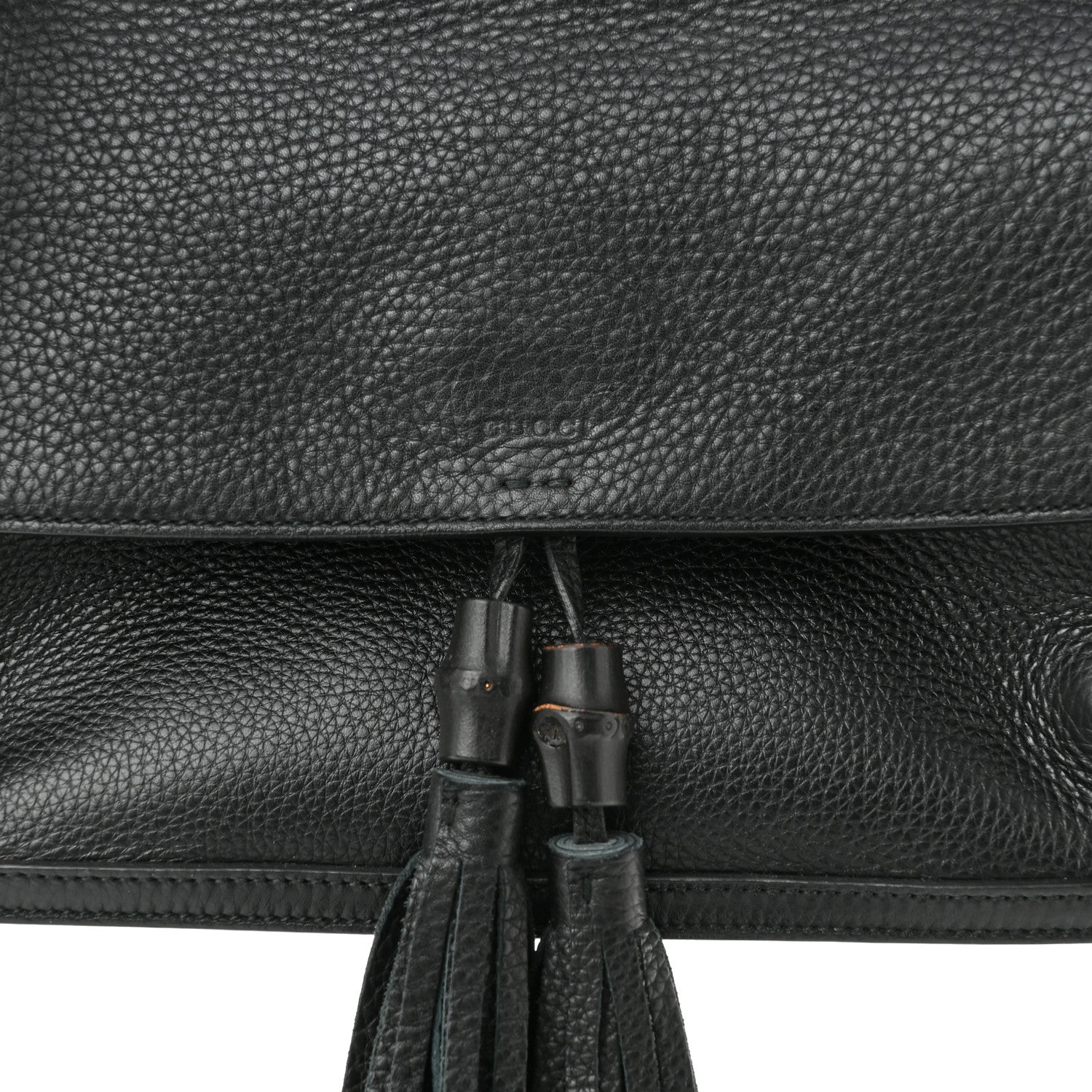 Gucci Pebbled Calfskin Medium Bamboo Daily Flap Shoulder Bag Black 6 of 8