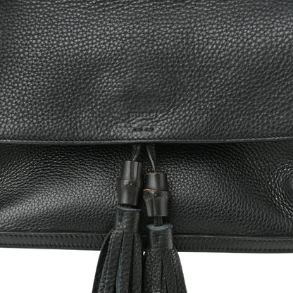 Gucci Pebbled Calfskin Medium Bamboo Daily Flap Shoulder Bag Black 6 of 8