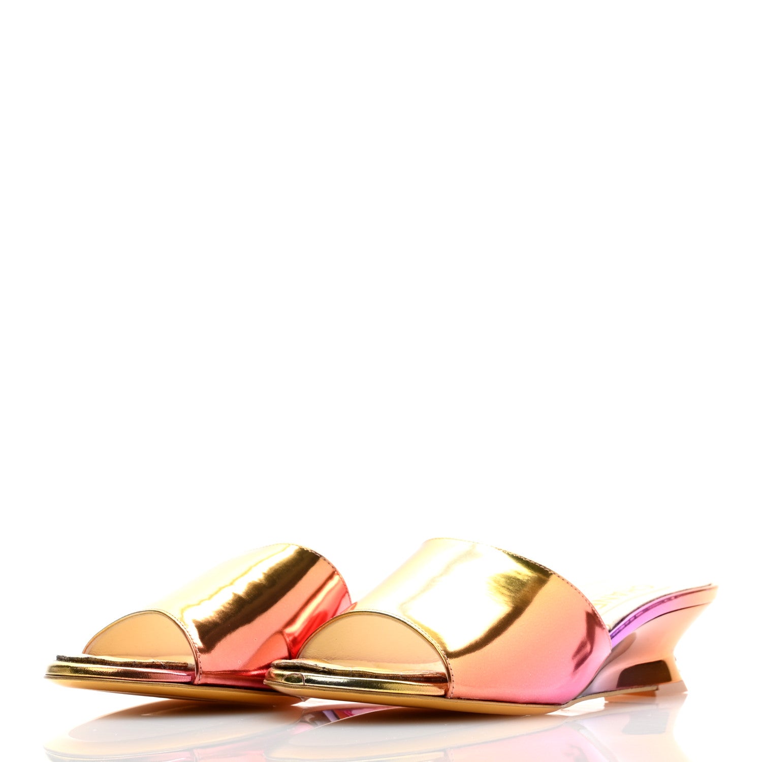 Chanel Laminated Calfskin Wedge Mules 35.5 Pink Orange Yellow 3 of 12
