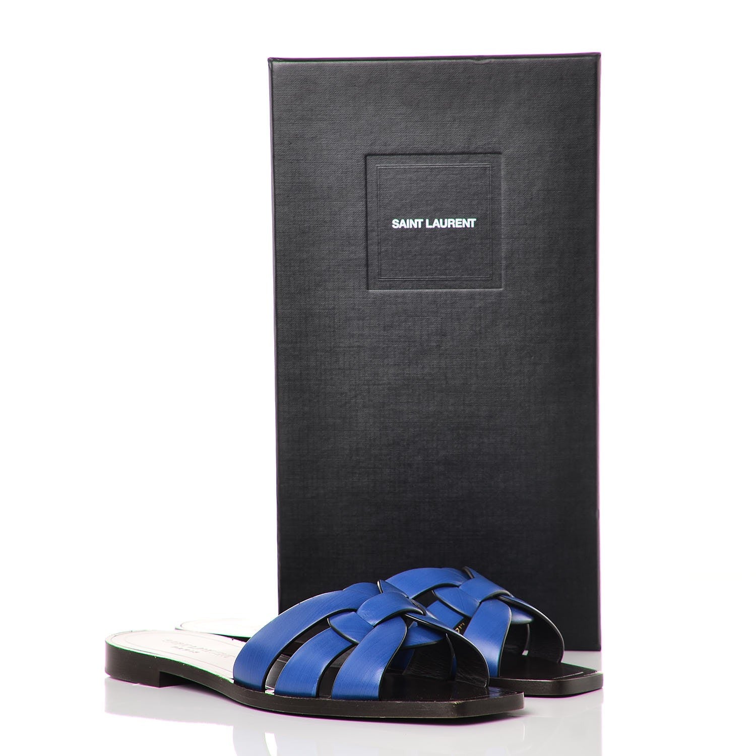 Saint Laurent Calfskin Nu Pied 05 Slide Sandals 37 Blue Majorelle 10 of 10