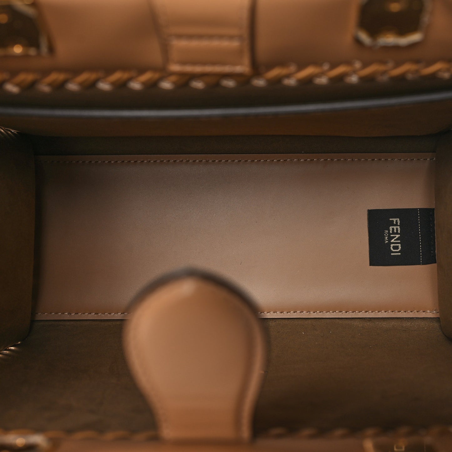 Vitello King Ceylon Plexiglass Woven Logo Debossed Small Fendi Sunshine Shopper Tote Miele Scuro