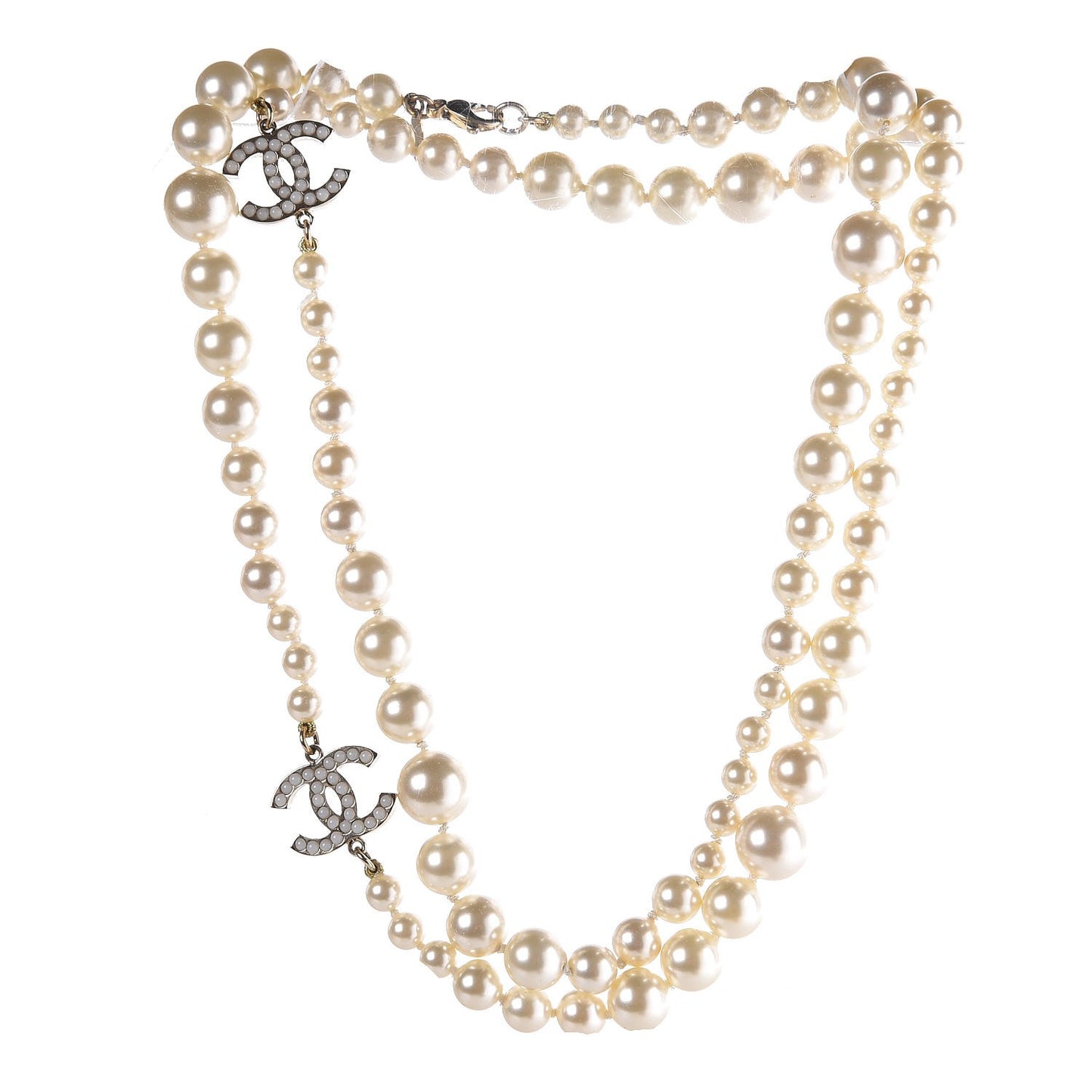 Graduated Pearl CC Long Necklace Gold