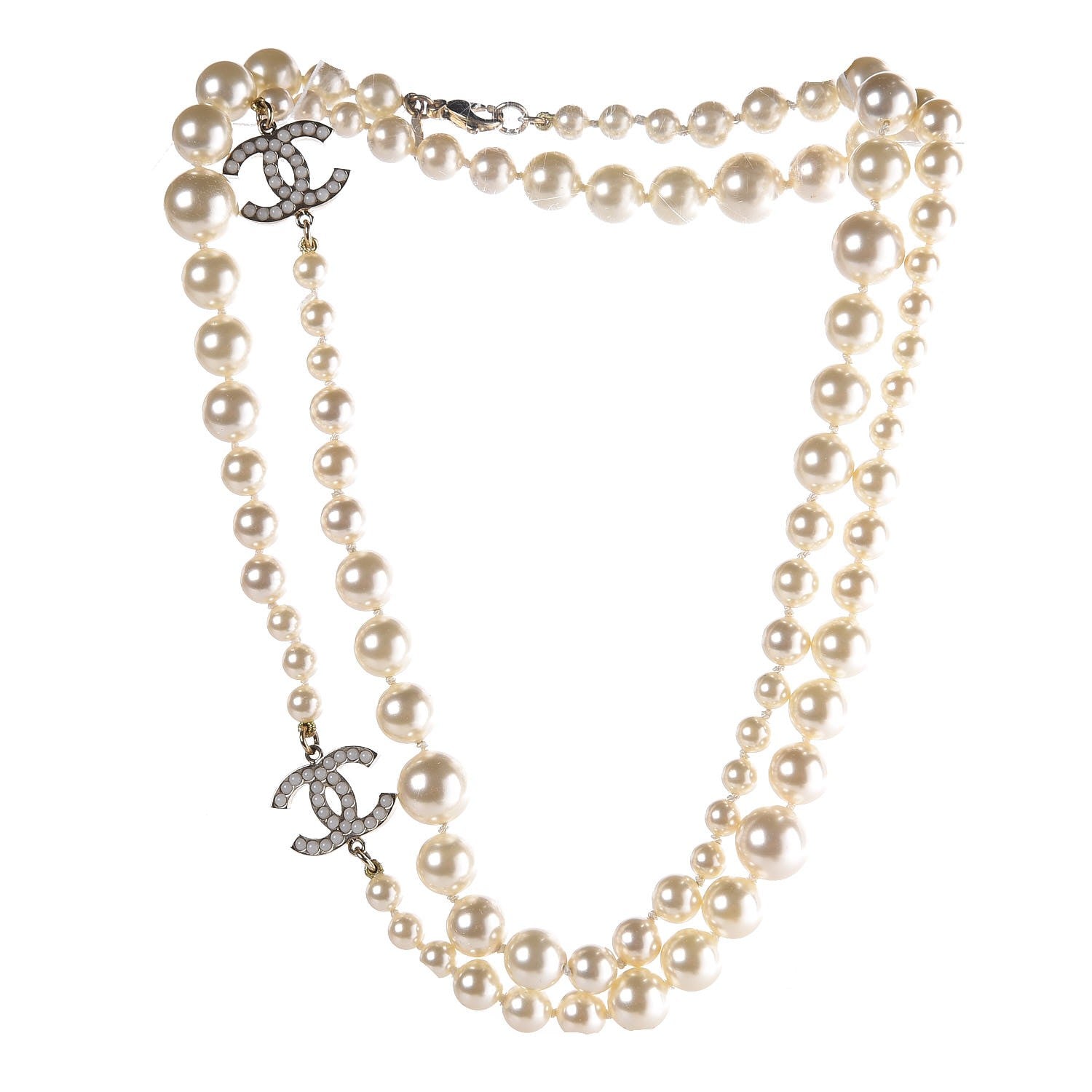 Chanel Graduated Pearl CC Long Necklace Gold 3 of 6