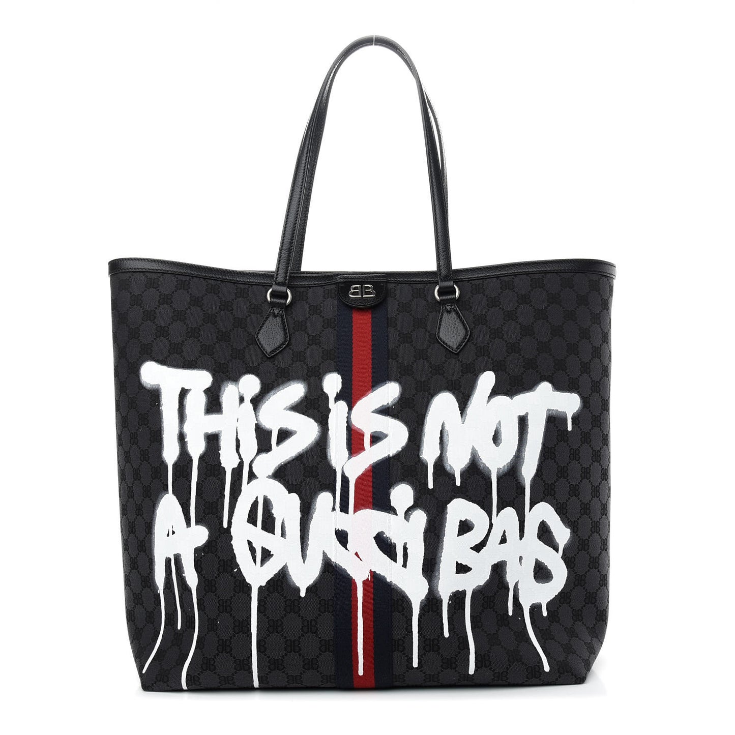 X BALENCIAGA BB Monogram Web Graffiti Large Ophidia Shopping Tote Black