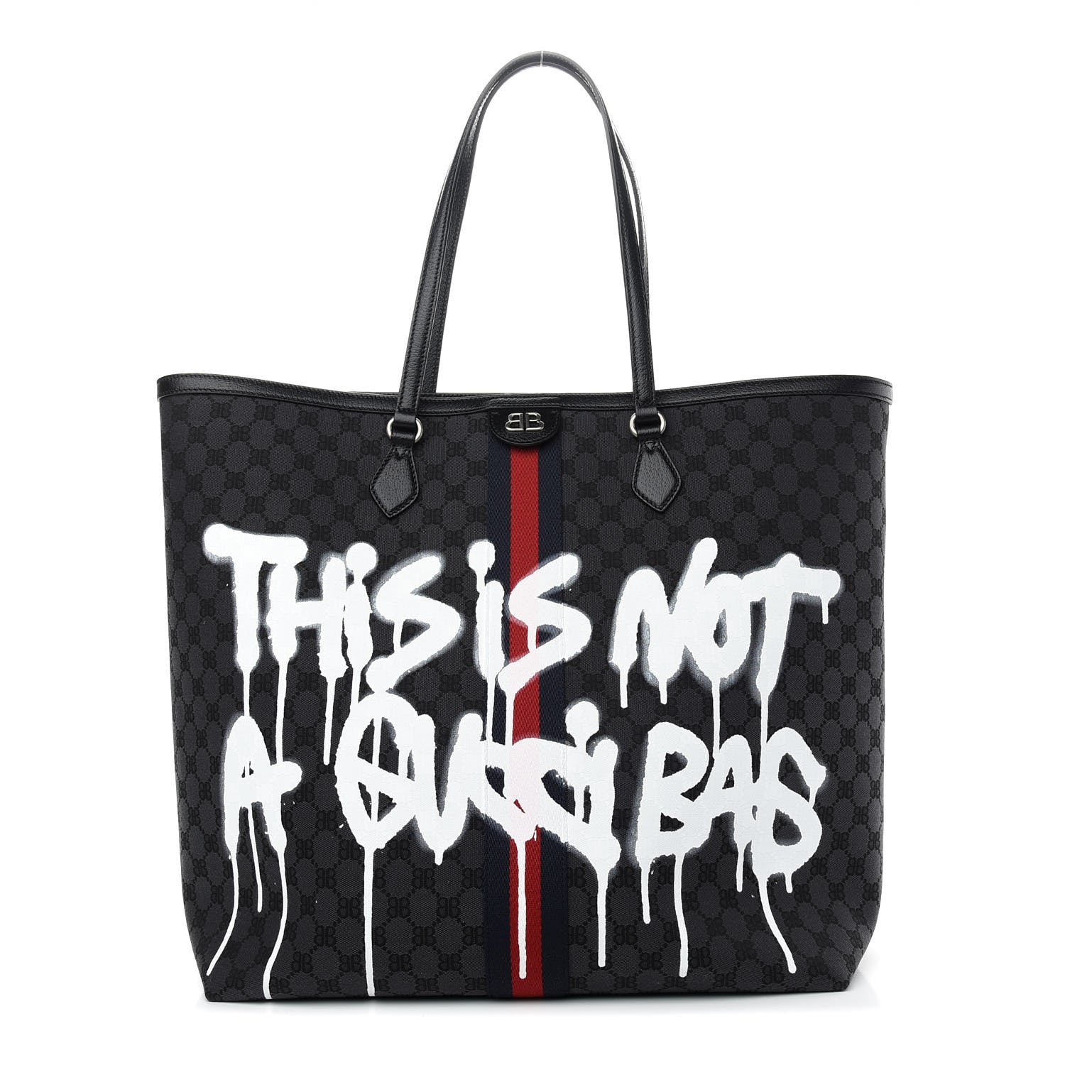 Gucci X BALENCIAGA BB Monogram Web Graffiti Large Ophidia Shopping Tote Black 1 of 9