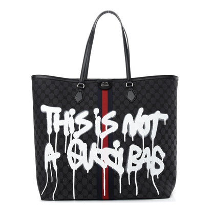 Gucci X BALENCIAGA BB Monogram Web Graffiti Large Ophidia Shopping Tote Black 1 of 9