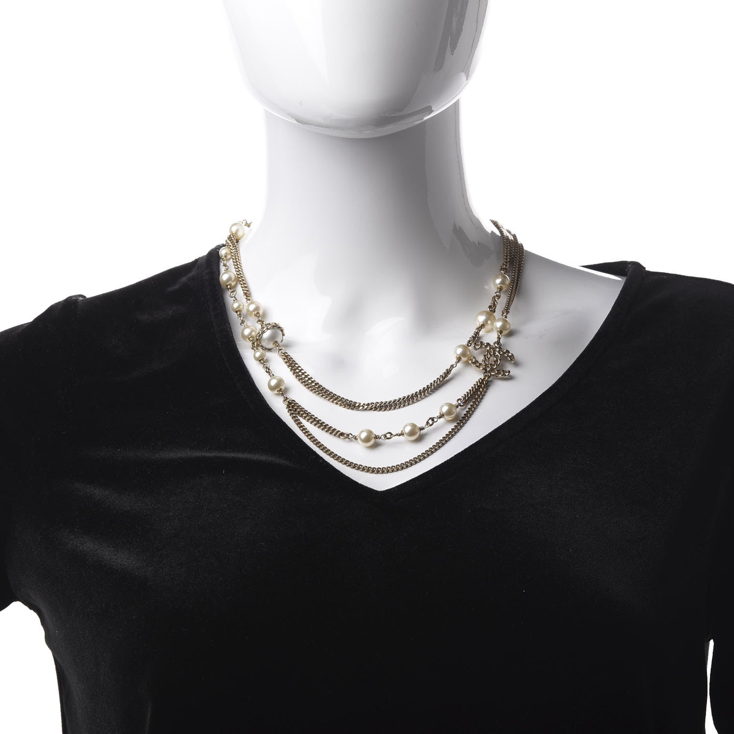 Chanel Pearl Chain CC Multi Strand Necklace Gold 2 of 5