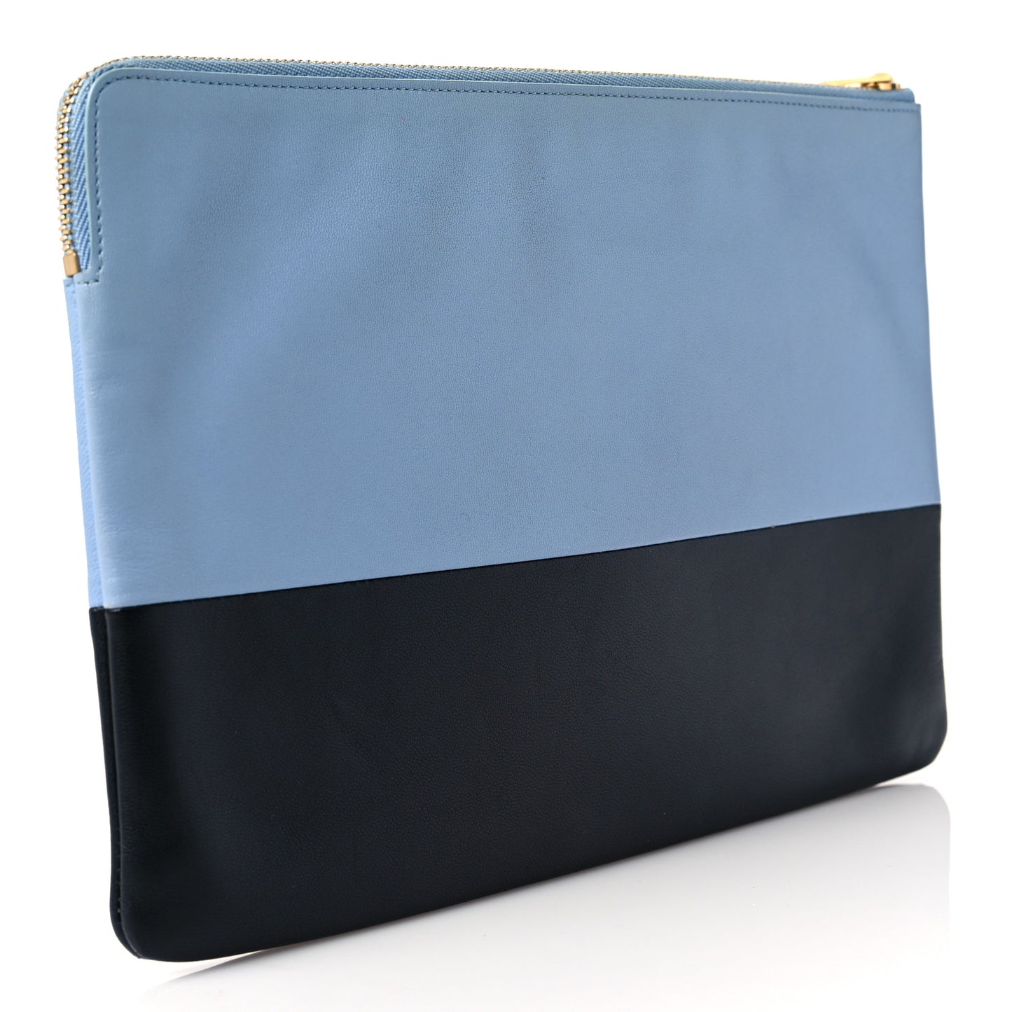 Smooth Lambskin Bi-Color Solo Clutch Pouch Blue Black