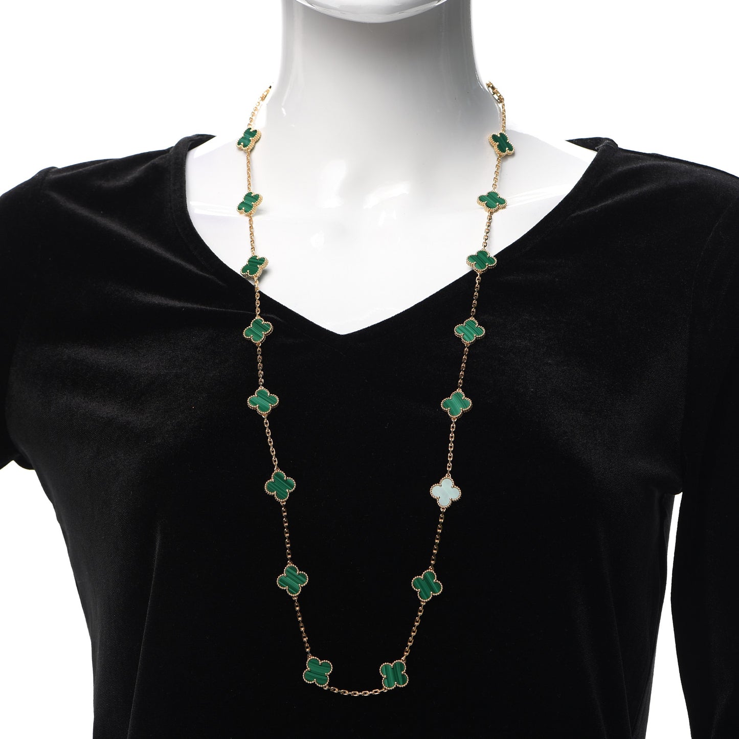 18K Yellow Gold Malachite 20 Motifs Vintage Alhambra Necklace