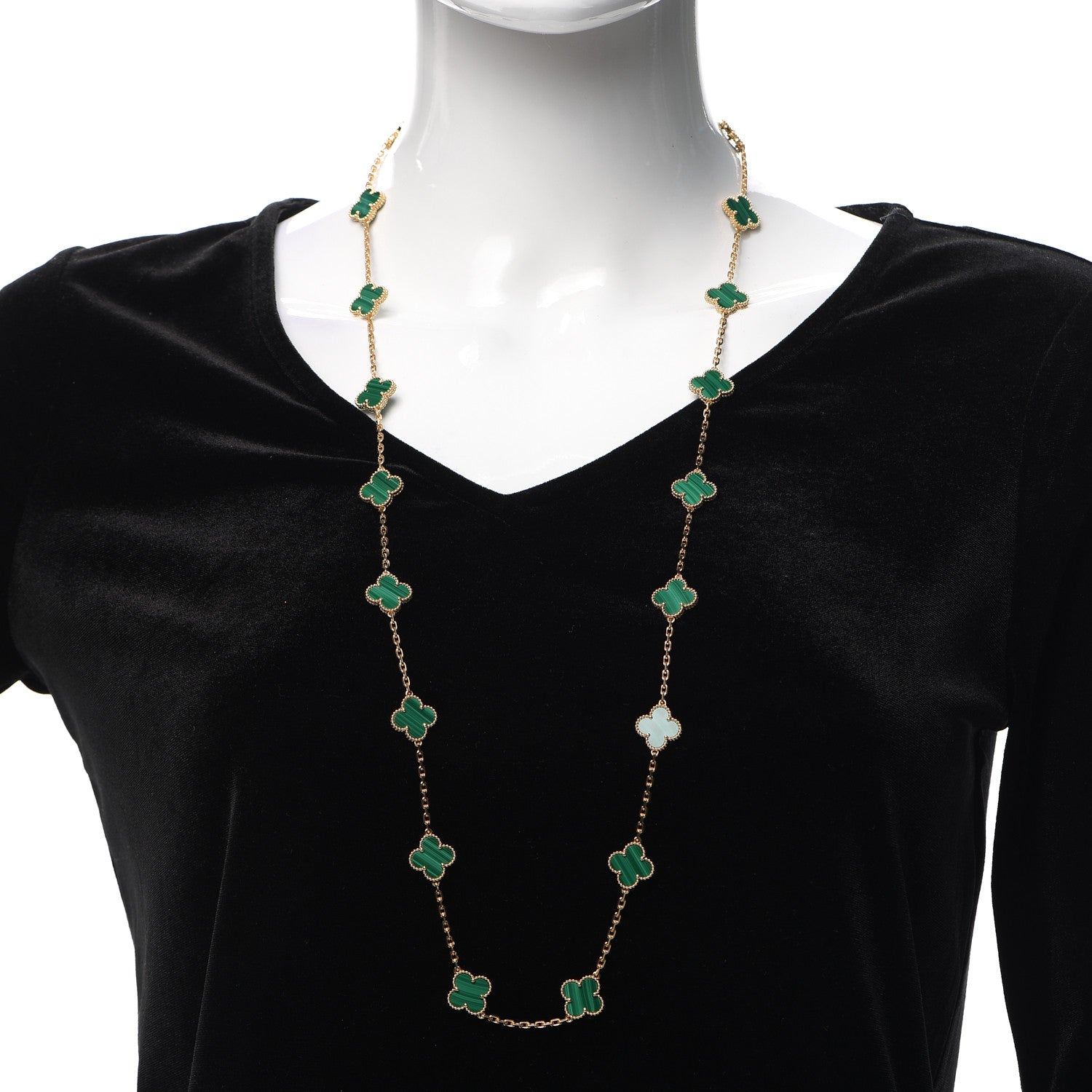 Van Cleef & Arpels 18K Yellow Gold Malachite 20 Motifs Vintage Alhambra Necklace 2 of 8