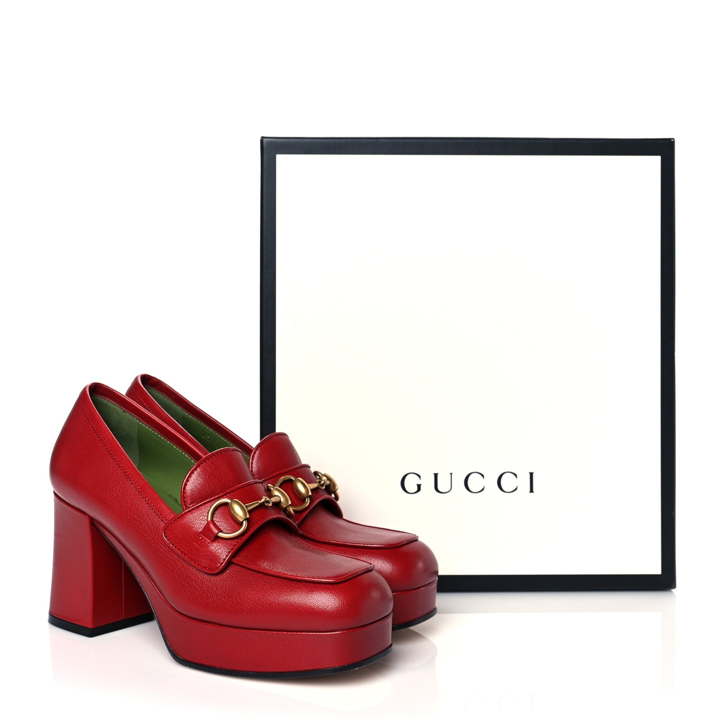 Goatskin Houdan Mid Heel Platform Loafers 36 Hibiscus Red