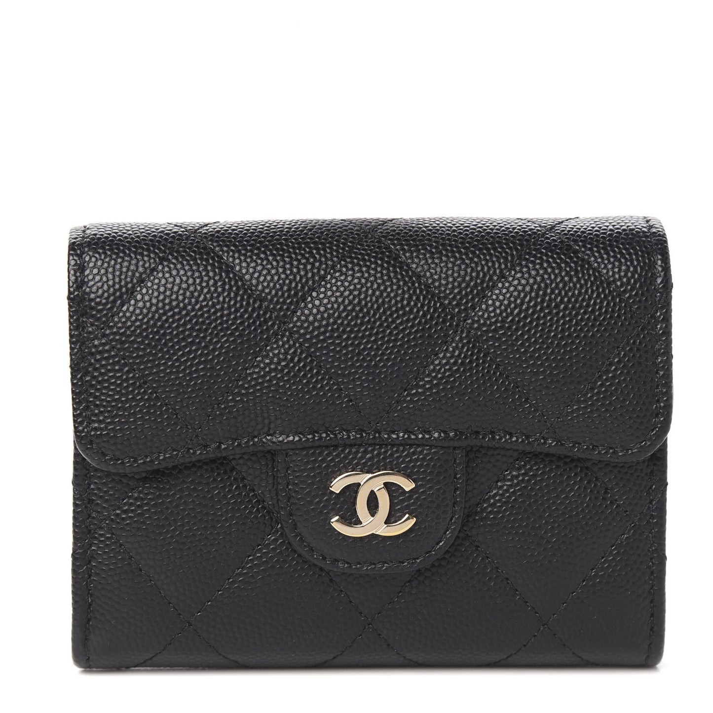 Caviar Quilted Flap Card Holder Wallet Black