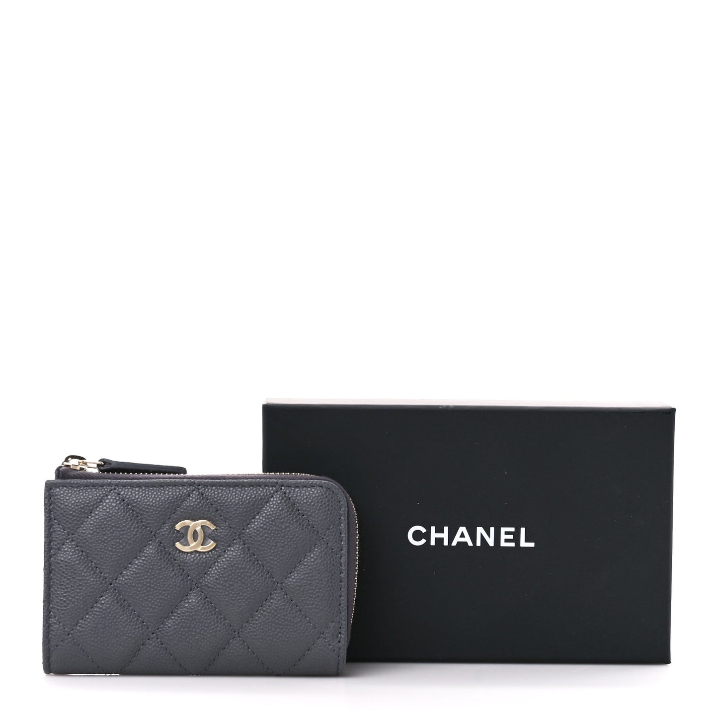 Caviar Quilted Zipped Key Holder Case Gray