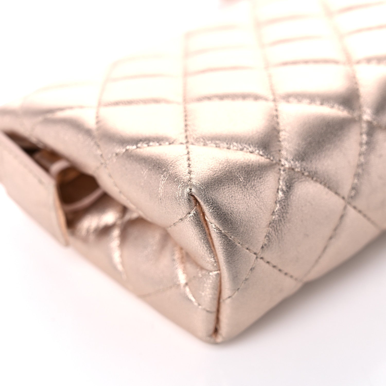 Chanel Metallic Lambskin Quilted Cosmetic Pouch Light Gold 10 of 11