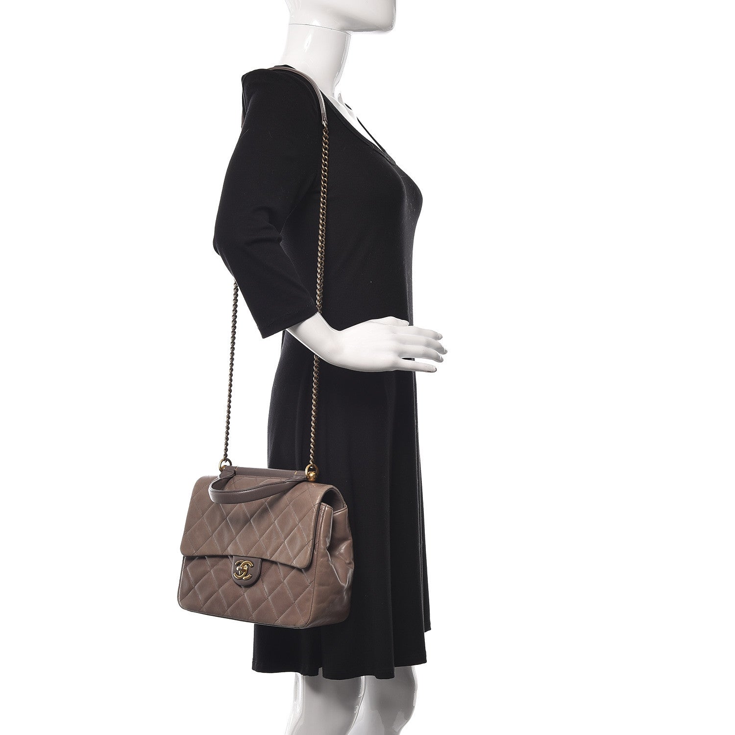 Chanel Glazed Calfskin Quilted Medium Gold Bar Top Handle Flap Dark Grey 3 of 14