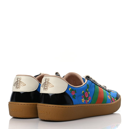 Gucci Nylon Suede Web Floral Womens G74 Sneakers 37 Black Bright Splash 4 of 10