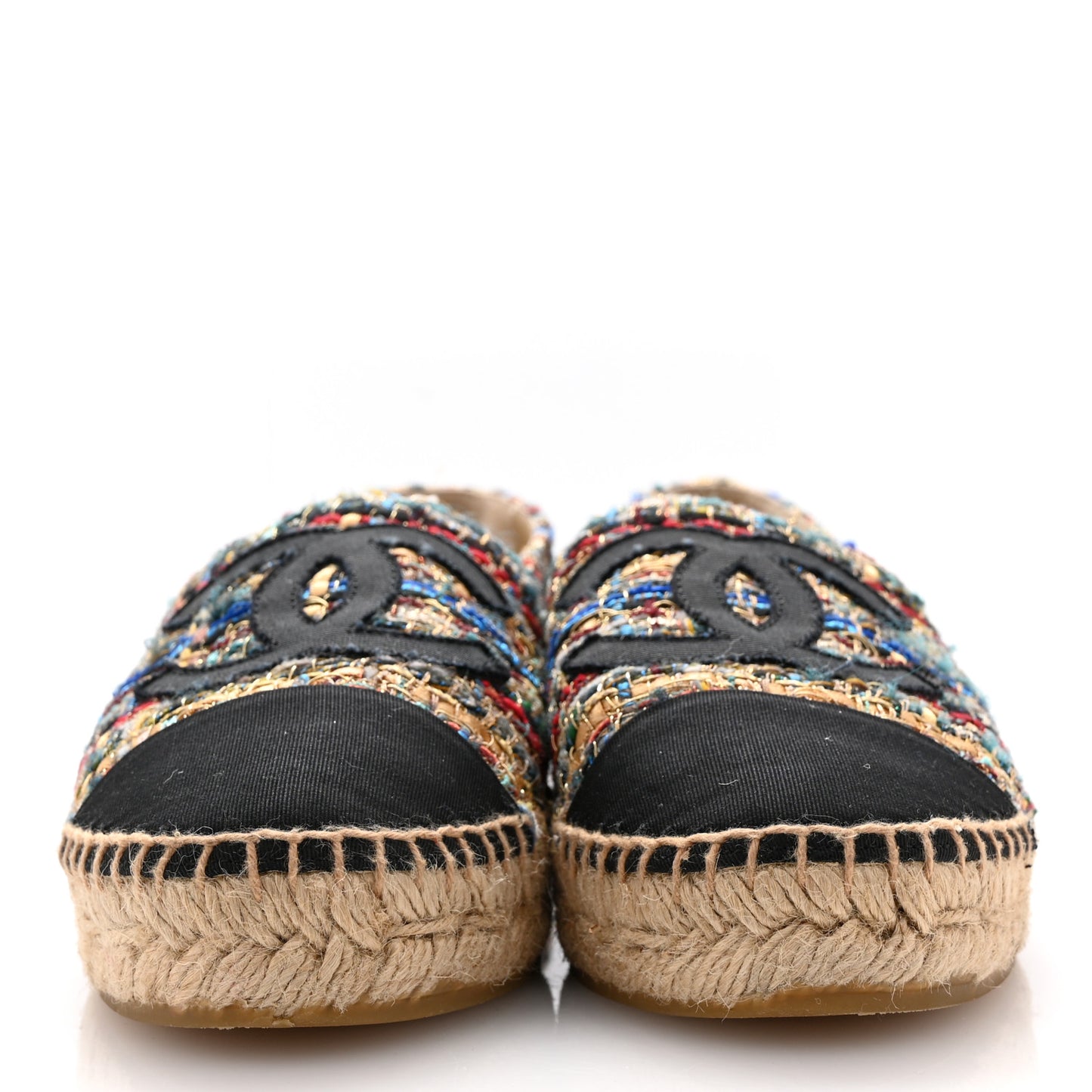 Tweed Grosgrain CC Espadrilles 38 Multicolor Black