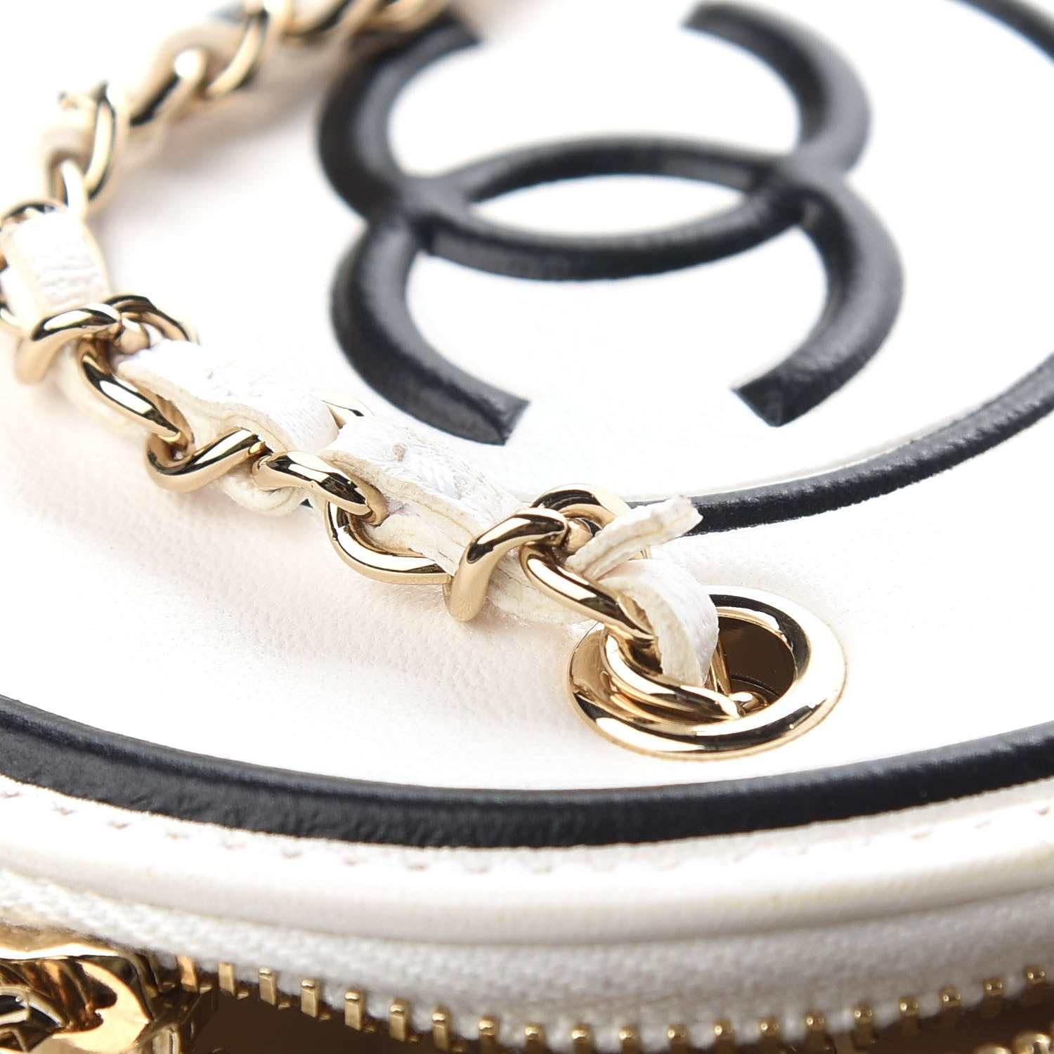 Chanel Lambskin Quilted Round Small Vanity Case With Chain White Black 7 of 7