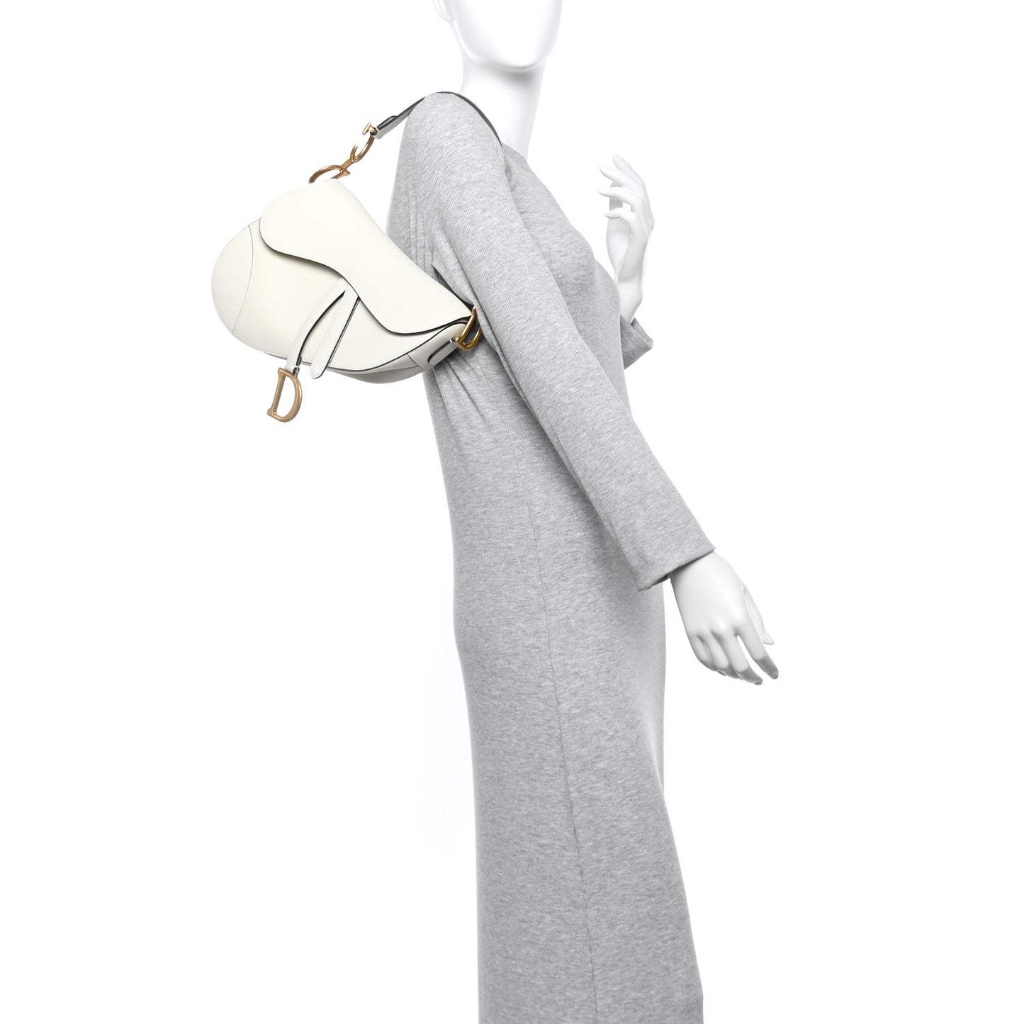 Grained Calfskin Saddle Bag White