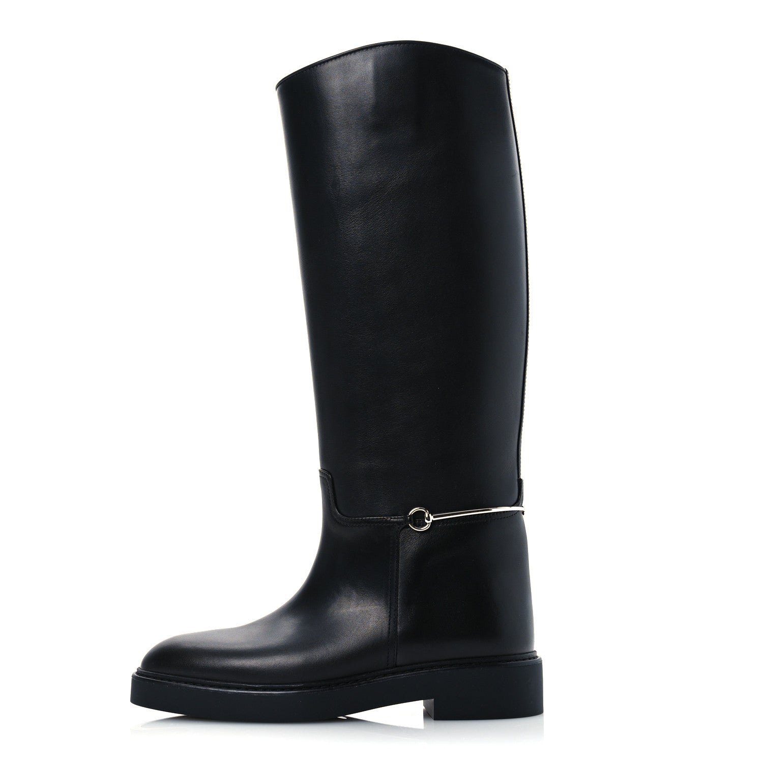 Gucci Shiny Calfskin Michelangelo Slim Horsebit Riding Boots 38 Black 1 of 11