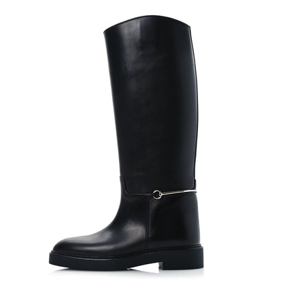 Gucci Shiny Calfskin Michelangelo Slim Horsebit Riding Boots 38 Black 1 of 11