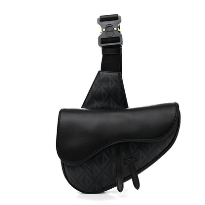 Christian Dior Coated Canvas CD Diamond Printed Mens Saddle Bag Black 1 of 11