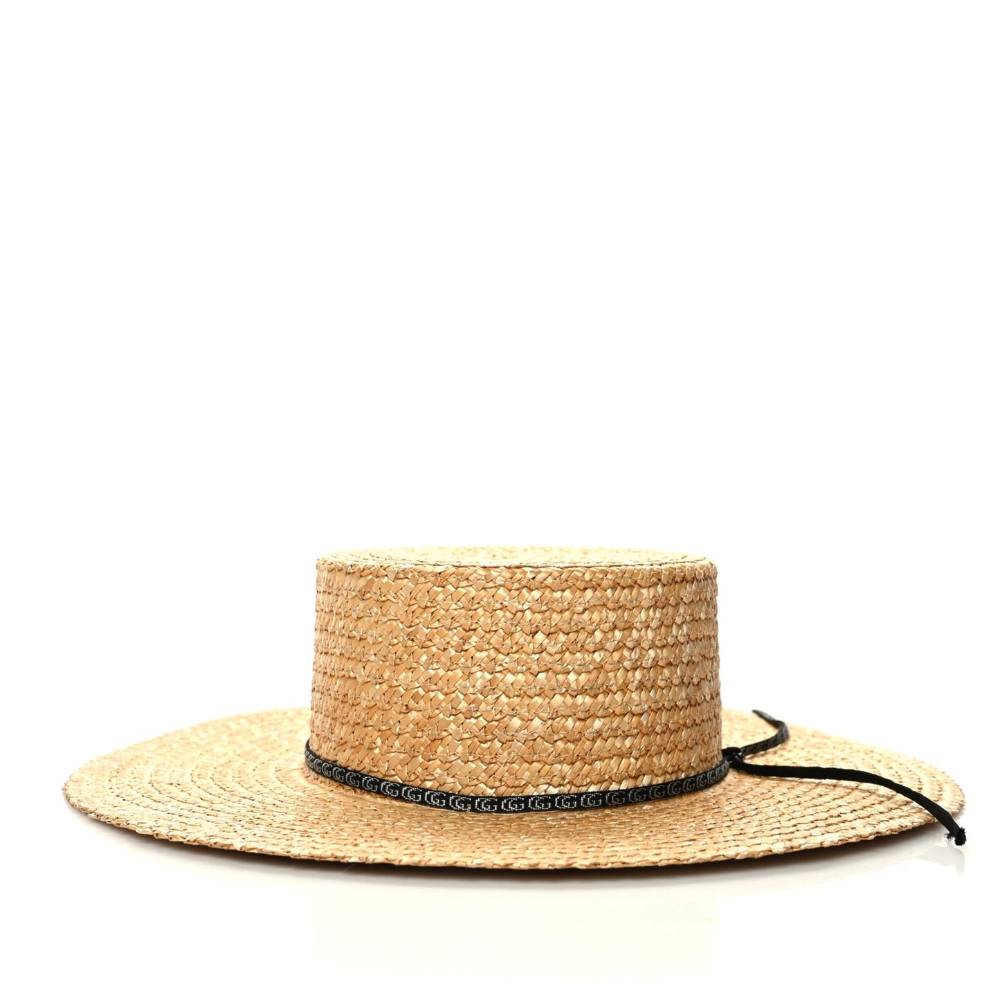 Straw Grosgrain Wide Brim Hat M Beige Black