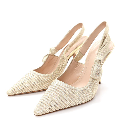 Christian Dior Cotton Laminated Strass J'Adior Slingback 100mm Pumps 38 Gold 4 of 10