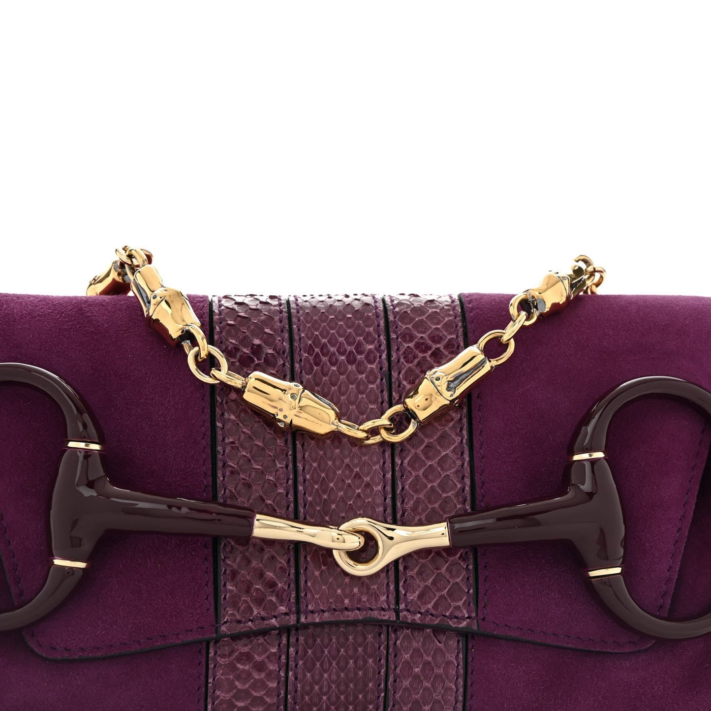 Tom Ford Suede Snakeskin Horsebit Clutch  Purple