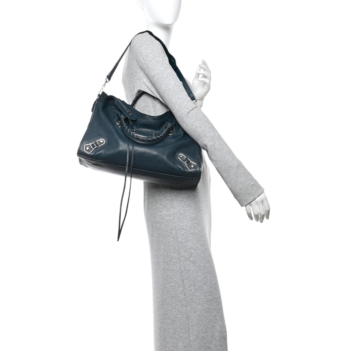 Chevre Silver Metallic Edge Hardware City Bleu Paon